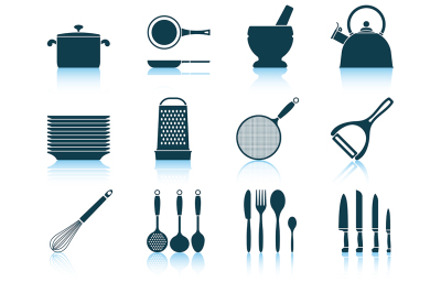 Set kitchen utensil icon