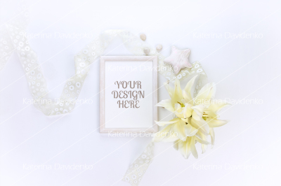 Vertical frame mockup with yellow flowers, smart object