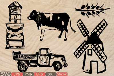 Farm Life Silhouette SVG Windmill Farm car Milk 841S