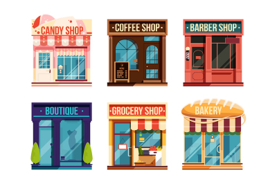  Urban stores set isolate on white background. Business retail
