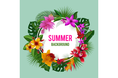  Tropical graphics. Exotic spring or summer flowers background vector 