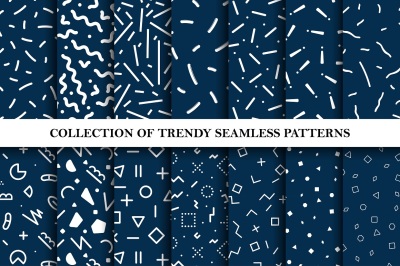 Trendy seamless memphis patterns set