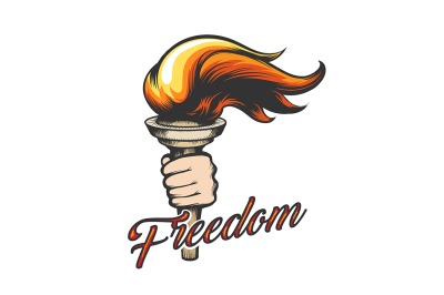 Hand with Torch and Wording Freedom