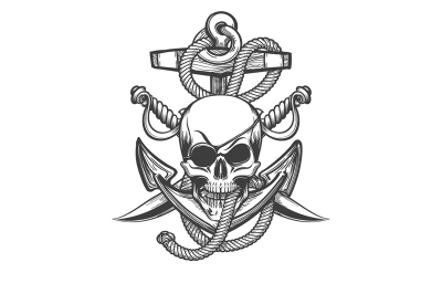 Pirate Skull with Anchor and Sabres