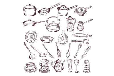 Hand drawn vector illustration of kitchen tools isolate 