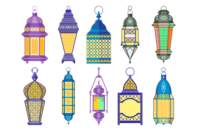 Ramadan old lamps and lanterns set of arabic style