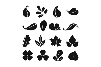 Black monochrome symbols of spring leafs