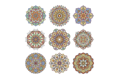 Chinese and indian floral pattern. Color indian mandalas set