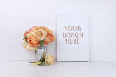 Canvas mock up, roses, smart object, white