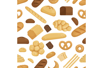 Bread and other bakery foods in funny cartoon style