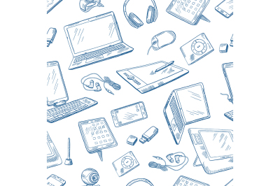 Different computer devices in hand drawn style