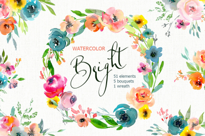 Bright Watercolor Floral PNG Collection (flowers, bouquets, wreath)