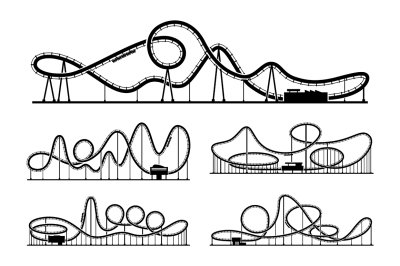 Rollercoaster vector silhouettes isolate on white background