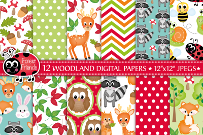 Woodland Digital Papers,Cute Woodland Animals,Woodland Patterns
