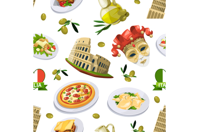 Food of italy cuisine. Illustration of different national elements