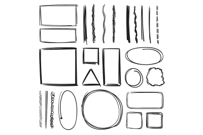 Highlighter, circles and underlines. Vector illustration set of pencil