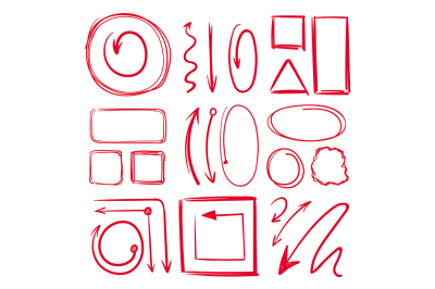 Marker, underlines and different doodle frames with arrows