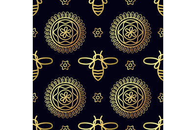 Seamless pattern with gold Bee