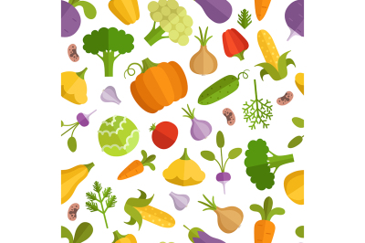 Vegetables cartoon illustration. Vector seamless pattern