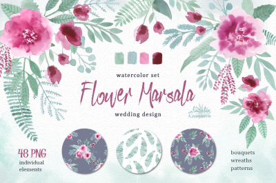 Watercolor floral marsala