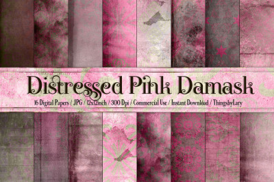 16 Distressed Pink Damask Grunge Texture Papers
