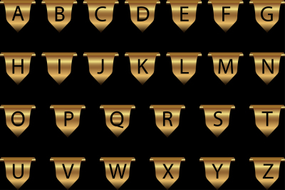 uppercase letters engraved in golden folded ribbon