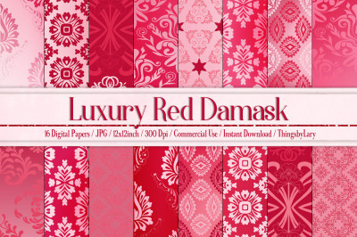 16 Luxury Red Valentine Damask Texture Papers