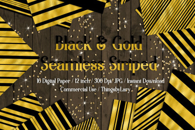 16 Black and Gold Seamless Striped Pattern Digital Papers