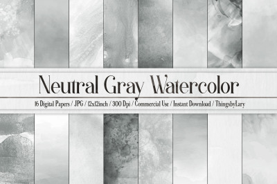 16 Artistic Neutral Gray Watercolor Texture Papers