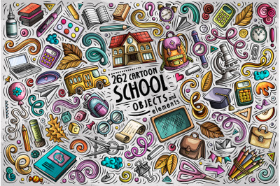 School Cartoon Objects Set