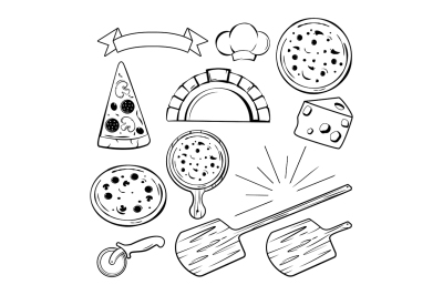 Different monochrome elements for pizza 