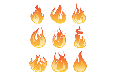 Cartoon flame set. Vector illustration of fire flaming