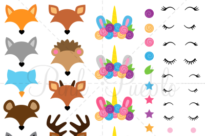 Mix and Match Animal Face Clipart, Unicorn Clipart