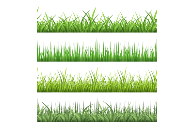 Green field grass. Horizontal vector seamless patterns set