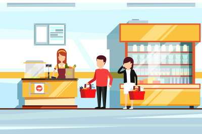 Saleswoman in supermarket interior
