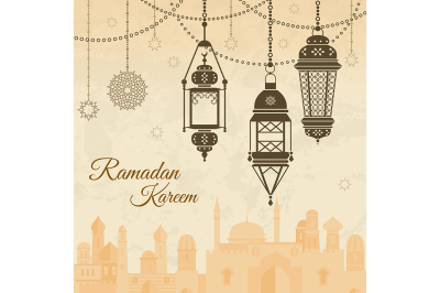 Ramadan eid mubarak Festival background with lamp of Islmaic style