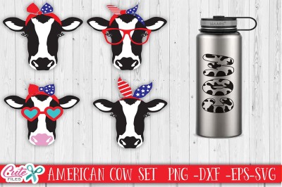 Set Patriotic Bandana heifer, Cow face svg, four of july, sunglass