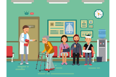 Patients and disabled peoples waiting doctor in clinical room