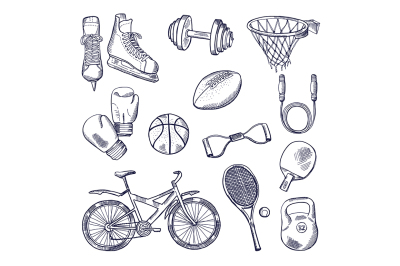 Illustrations of different sports fitness equipment