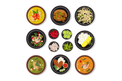 Vector illustrations of thai food. Vector icons pack isolate on white.