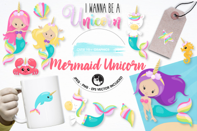 Mermaid unicorn graphics illustrations