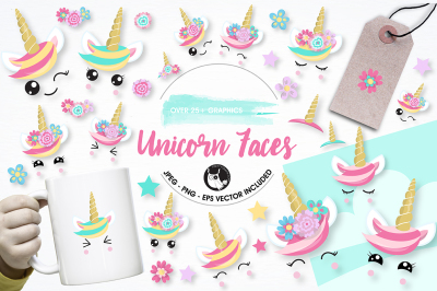 Unicorn faces graphics illustrations