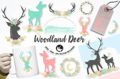 Woodland deer graphics illustrations