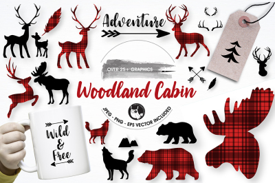 Woodland cabin graphics illustrations