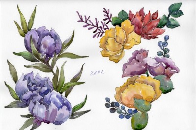 Bouquet tropical flower PNG watercolor set