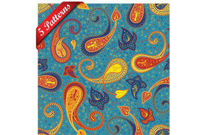 5 Multicolor Seamless Paisley Patterns