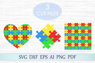 Puzzle, Autism awareness, Puzzle heart SVG, DXF, EPS, AI, PNG, PDF