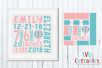 Baby Birth Announcement / Hot Air Balloon / SVG Cut File