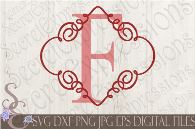 Letter F Initial Swirl Border Monogram SVG