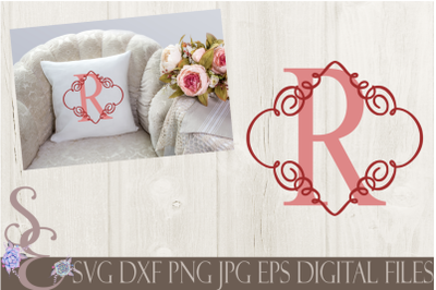 Letter R Initial Swirl Border Monogram SVG